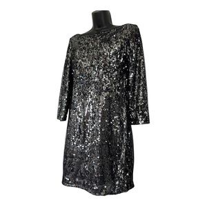 Tahari Black Silver Sequined Dress Size 4